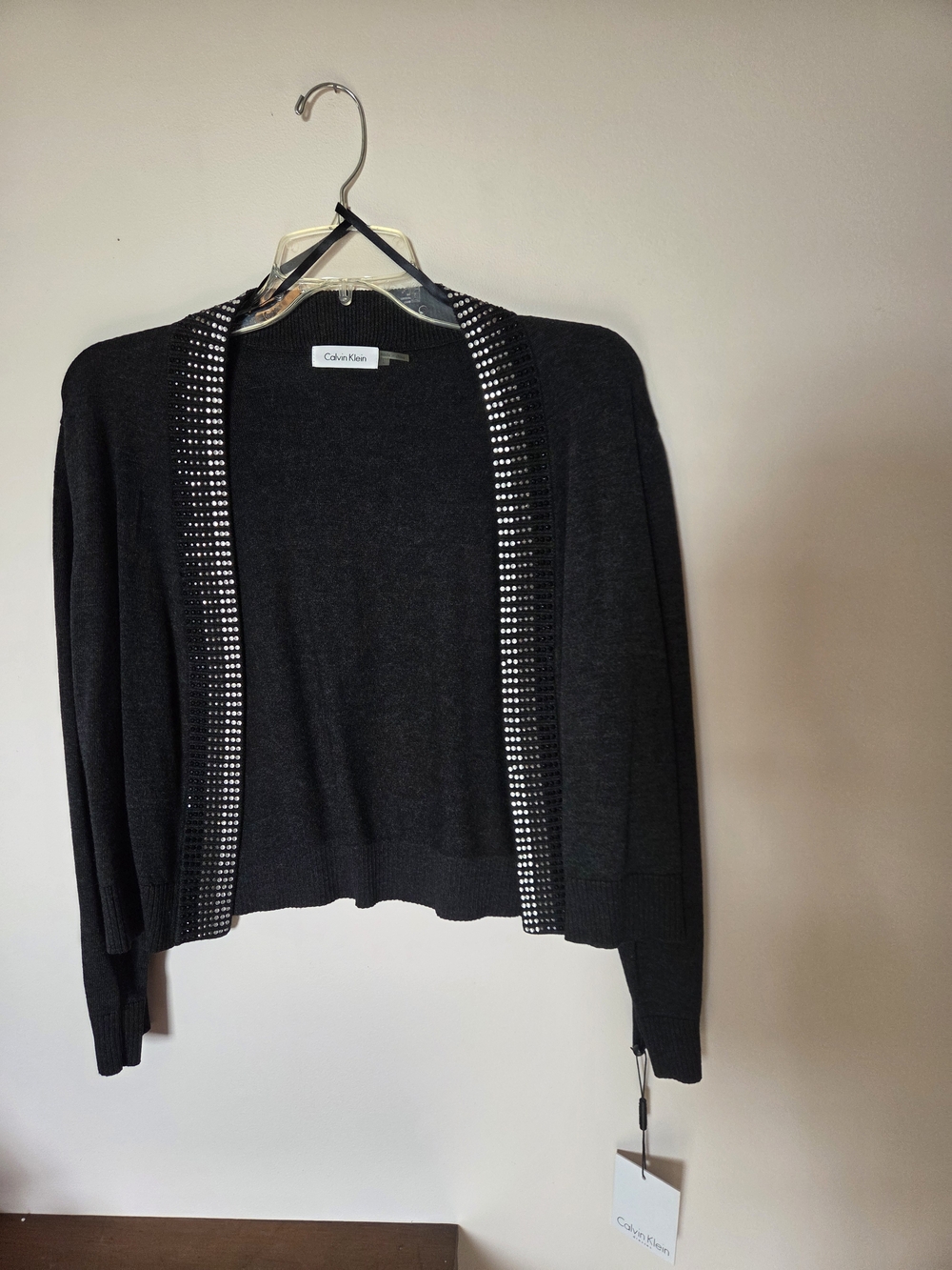 Calvin Klein Black Open-Front Cardigan with Silver Stud Trim